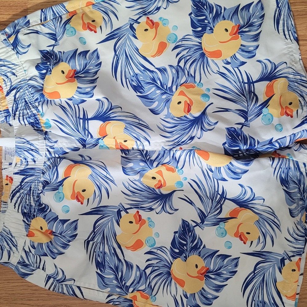 Kids Duck Pattern Swim Trunks - Blue and Yellow